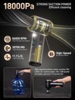 Cordless Car Vacuum Cleaner, 18000PA Powerful Suction, 86000RPM 5-in-1 Handheld Vacuum & Air Duster with LED Light for Car, Home, Keyboard and Pet Hair - Image 2