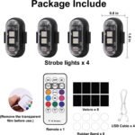 4PCS Wireless LED Strobe Lights with Remote Control, 8 Colors USB Charing Waterproof Anti-Collision Led Emergency Warning Lights for Car Motorcycle Drone Aircraft Bike - Image 3